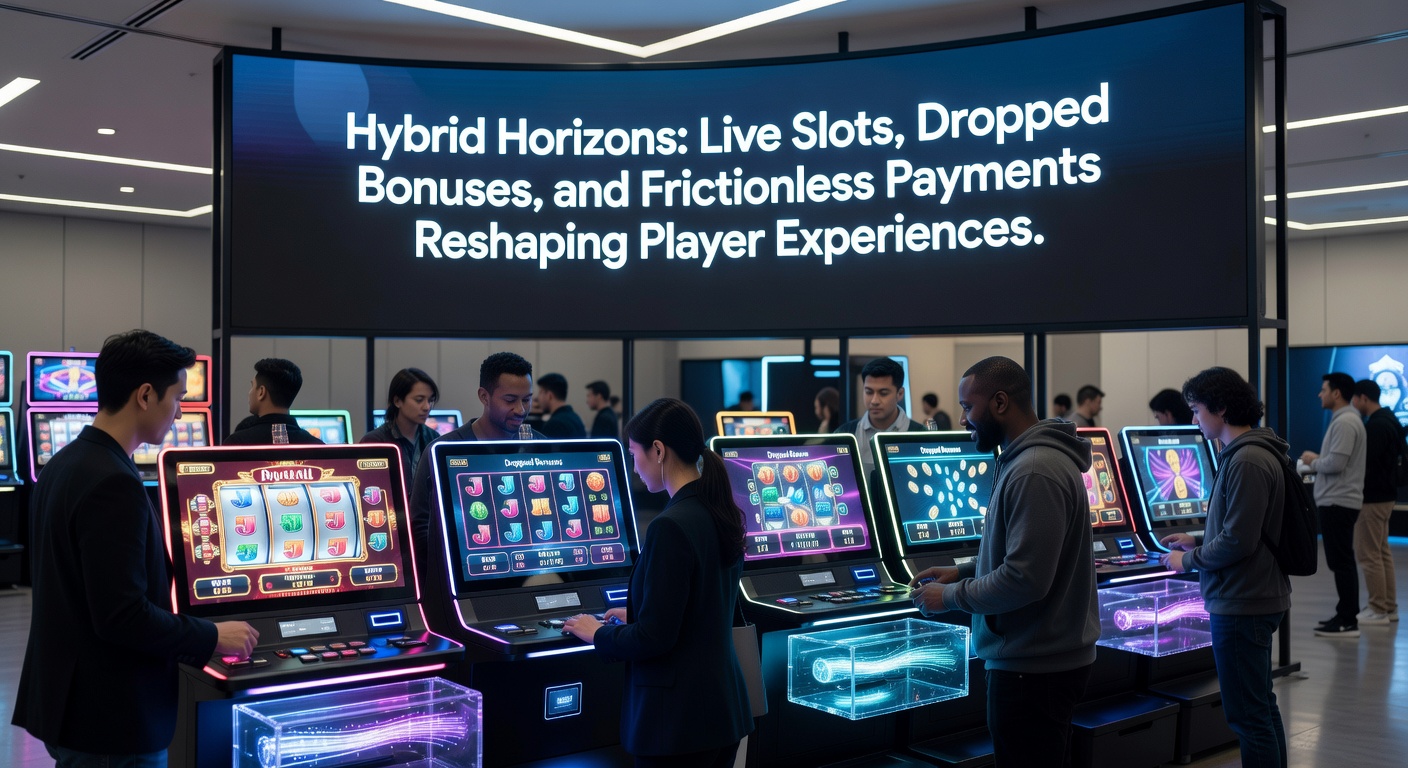 Illustration of frictionless payment icons merging with dropped bonus notifications and live slot streams on a sleek mobile device screen
