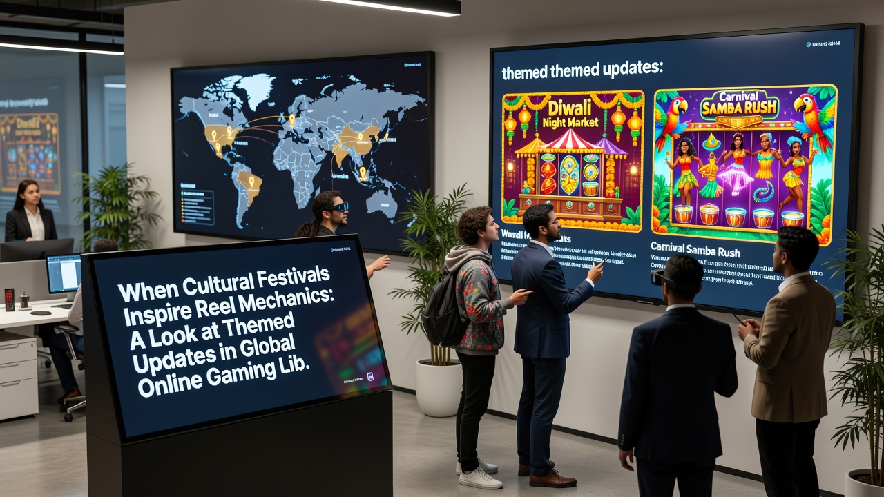 Diverse festival symbols and reel animations displayed across multiple cultural slot themes in a gaming interface